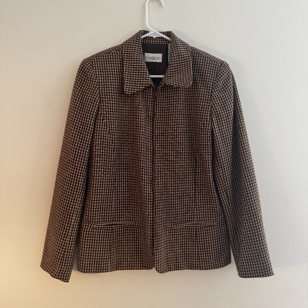 Villager by Liz Claiborne Women's Size 10 Houndstooth Zip-Up Blazer